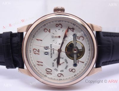 Fake Patek Philippe Watches For Sale -  Rose Gold Case Black Leather Strap Mens Watch